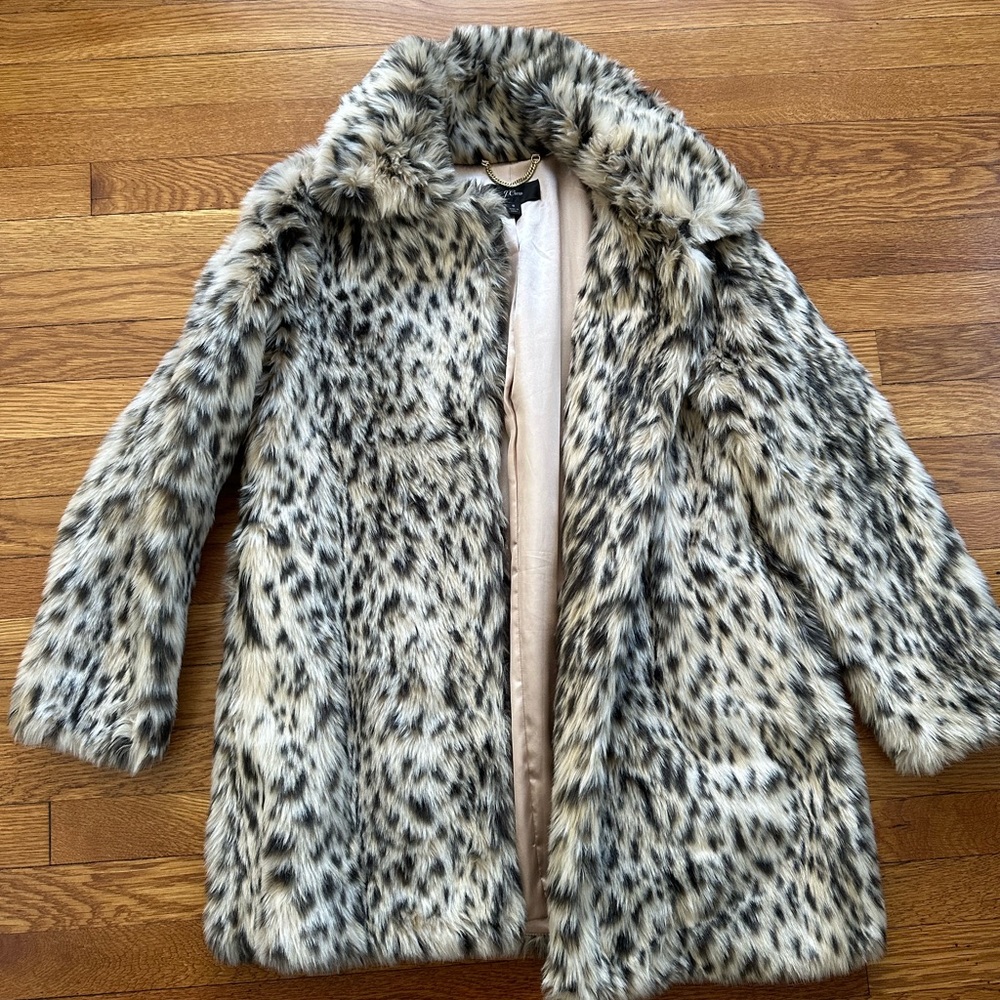 Barely worn J. Crew leopard faux fur coat